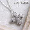 [VINGTAINE] Elegant Flower Necklace with Cubic Zirconia (CZ) and Flower Slider Chain C2-24