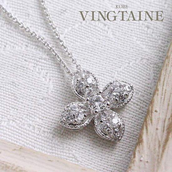 [VINGTAINE] Elegant Flower Necklace with Cubic Zirconia (CZ) and Flower Slider Chain C2-24