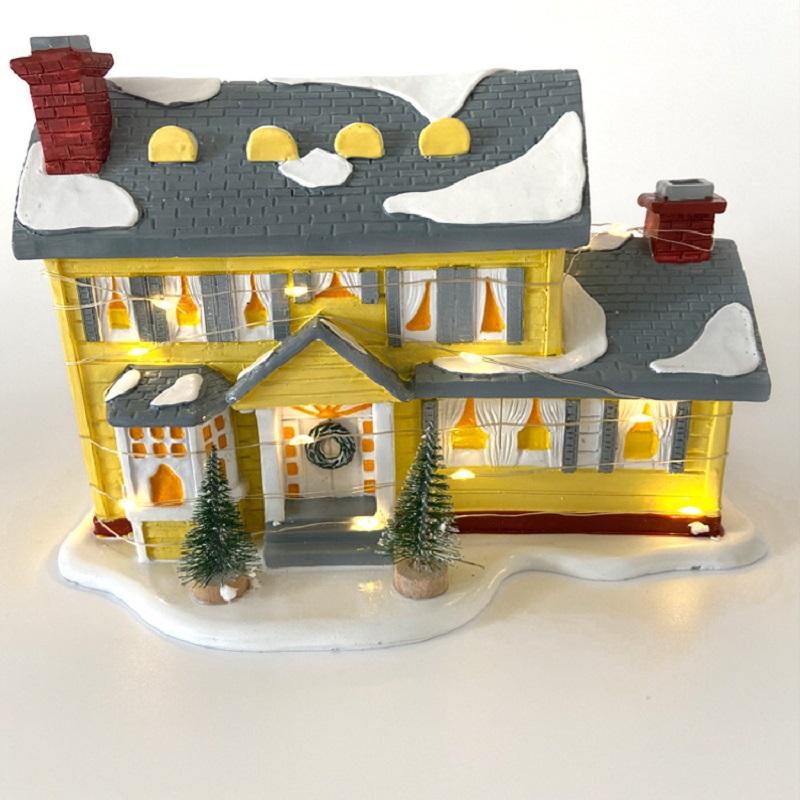 Christmas Luminous Resin House Santa Claus Car House Rural Holiday Garage Decoration Desktop Decoration Statue Christmas Gift