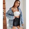 Women Casual Oversize Denim Jackets Mid Long Vintage Ripped Jean Coats