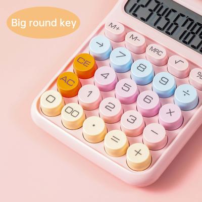 Mechanical Calculator 12 Digit Large LCD Display Big Round Button Cute Candy Colored Calculator Suitable for Office