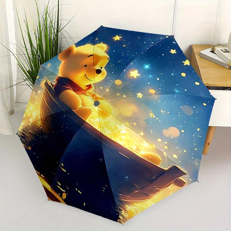 Pooh Bear and Magic Boat Automatic Opening and Closing Umbrella   8 Ribs Windproof Portable Folding Umbrella with Plastic Handle,Suitable for
