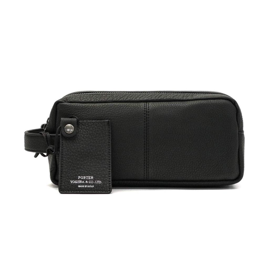 Porter Yoshida Bag Leather Pouch WITH 016-01077, Black