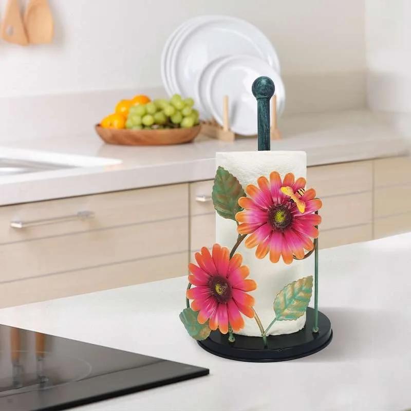 Iron Sunflower Tissue Holder Kitchen Decoration Accessories Living Room Painted Butterfly Vertical Storage Roll Home Decoration