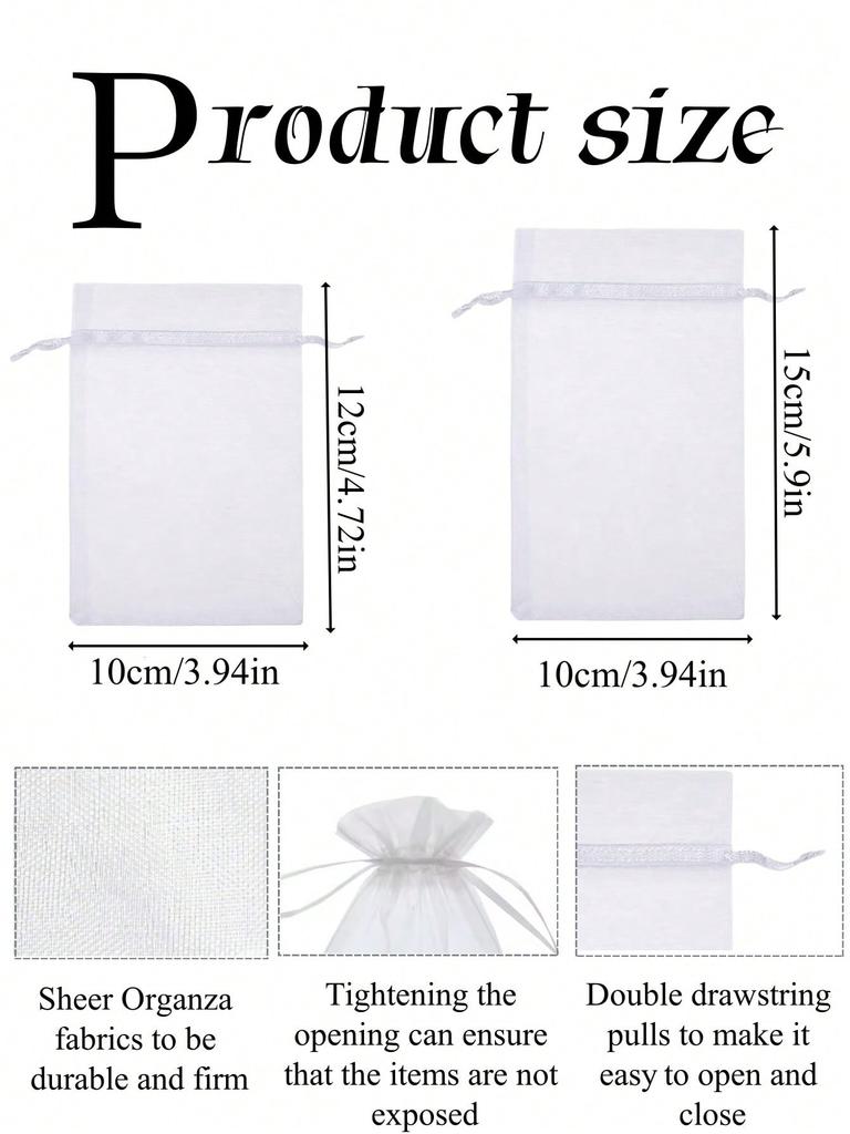 100PCS Premium Sheer Organza White Bags Wedding Favor Bags Jewelry Gift Bags for Party, Christmas, Festival, Bathroom Soaps Bag