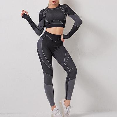 Trendiges europäisches und amerikanisches langärmliges bauchfreies Top mit hoch taillierter, hüfthebender Yogahose