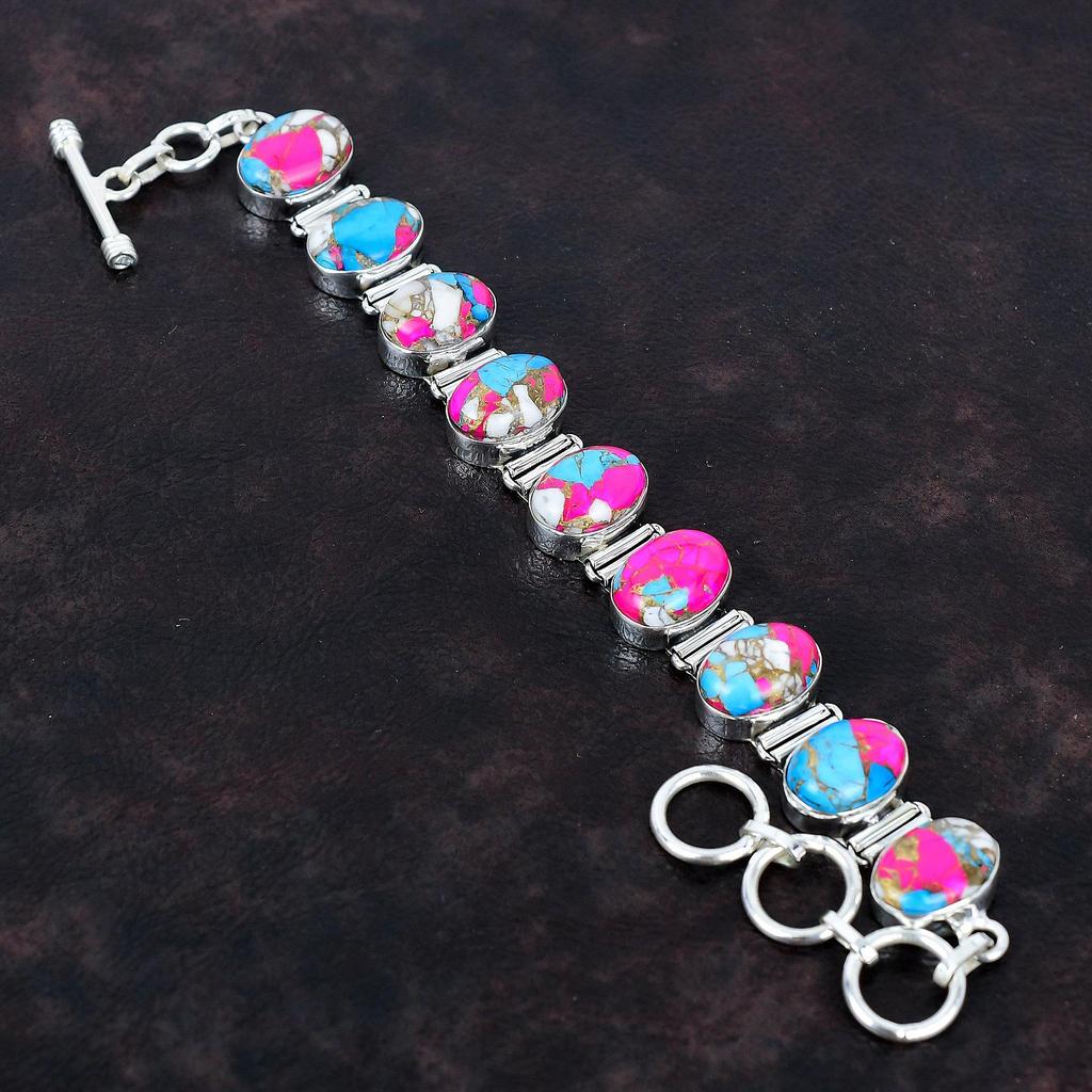 Cotton Candy Turquoise Bracelet 925 Sterling Silver Bracelet Adjustable Chain Bracelet Handmade Jewelry Gemstone Bracelet Anniversary Gifts