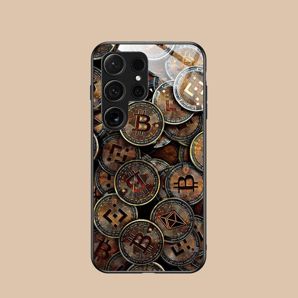 Bitcion Pattern Phone Case for Samsung Galaxy S26 S25 S24 S23 S22 S21 S20 Note20 Plus FE Ultra Glass Protective Cover