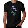 Tricou cu Mânecă Scurtă, Pictat Manual, Pictură în acuarelă cu 2 Irisuri Mov, Tricou de Lucru