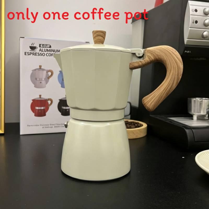 Caffettiera Moderna Minimalista in Alluminio con Manico in Legno per la Preparazione in Casa