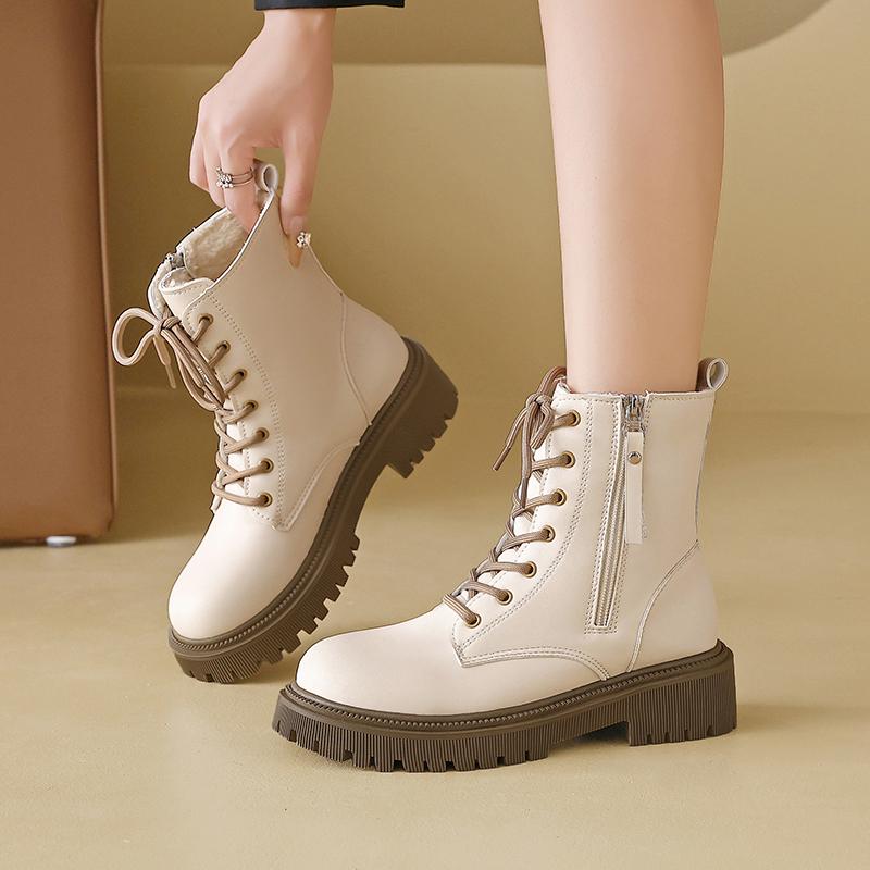 Women’s Winter Boots Casual Short Motorcycle Boots Street Style Black Warm Ankle Boots with Fur Plus Size