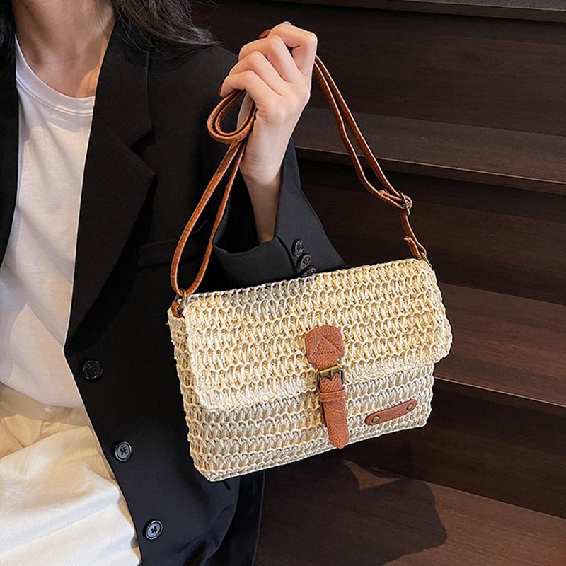 New Fashionable Straw Women's Bag, Trendy Vacation Casual Shoulder Crossbody Bag, Versatile Stylish Straw Flap Bag CLE