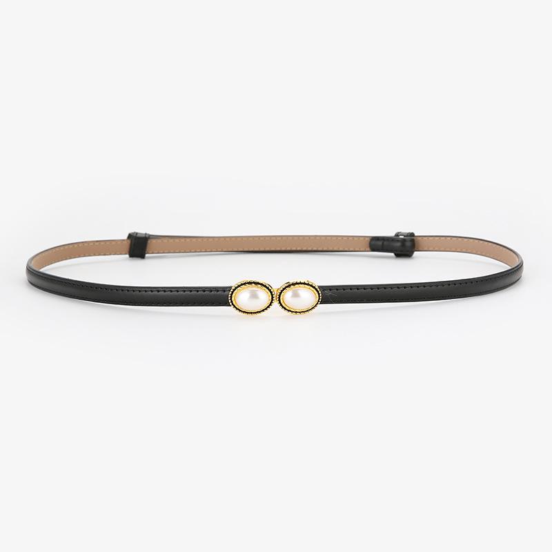 Ladies' Pearl Inlaid Adjustable Genuine Leather Belt - Trendy and Versatile for Dresses & Pants
