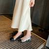 Womens Silver Black Two Tone Square Toe Mary Jane Block Heel Pumps Rhinestone Strap Pearl Buckle Elegant Office Daily Shoes