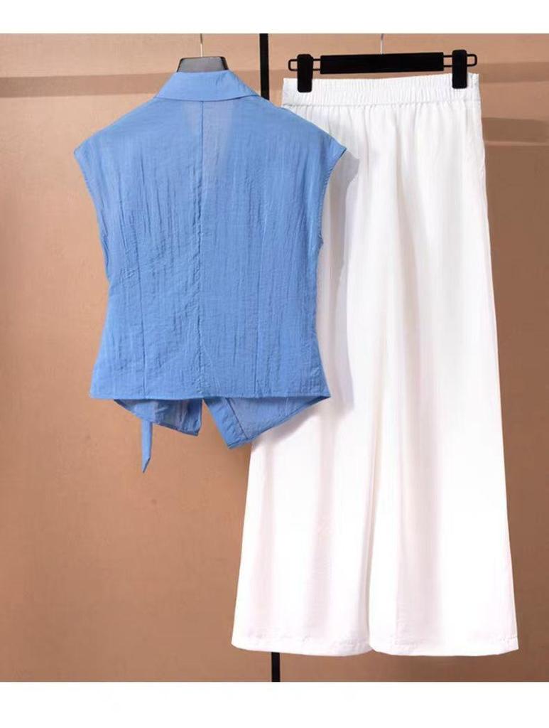 2026 Summer Irregular Short-Sleeve Shirt & Wide-Leg Pants Two-Piece Set