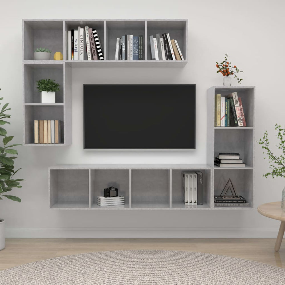 Ensemble de meubles TV 4 pcs  béton Bois d'ingénierie
