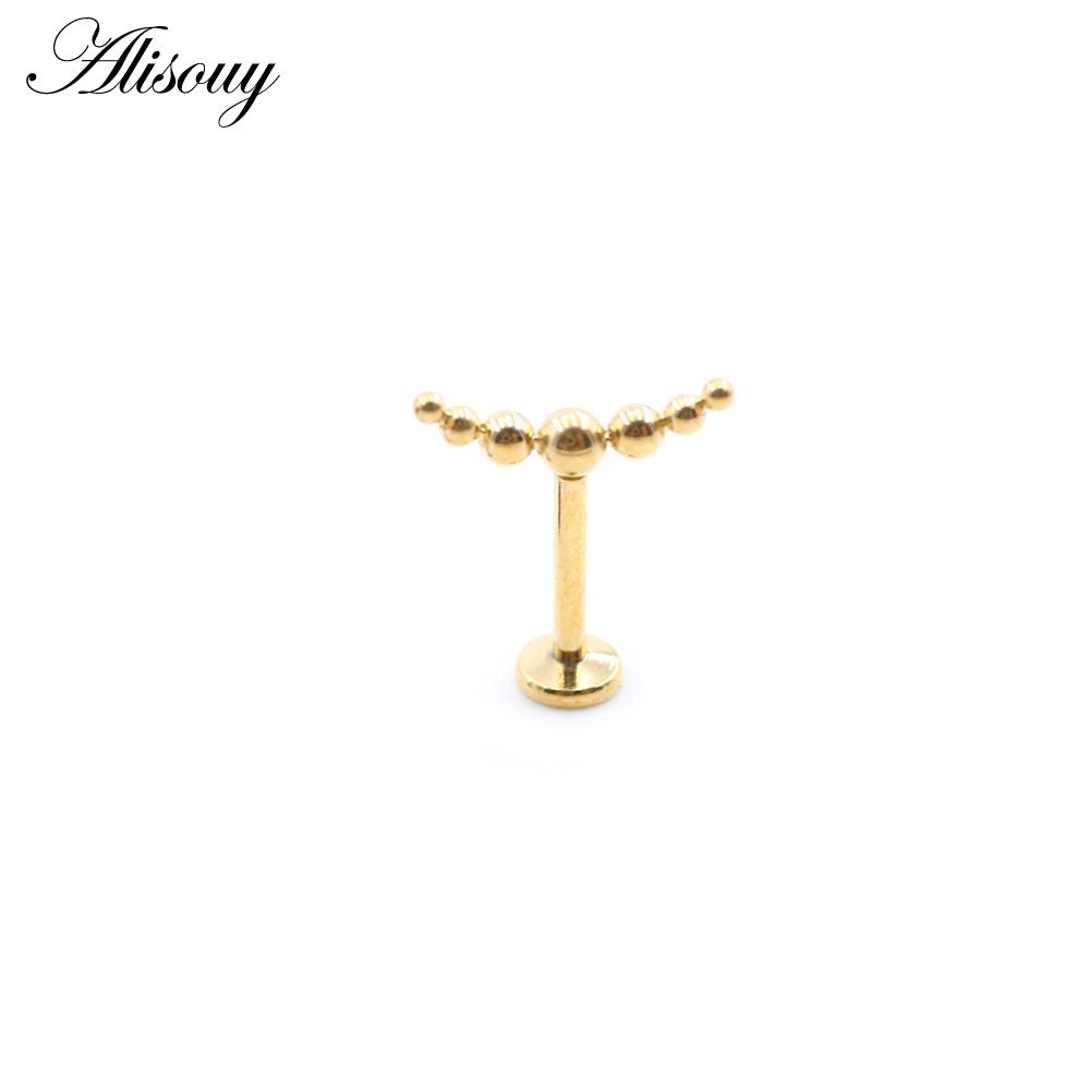 

Alisouy 1PC Нержавеющая сталь Кривой Шарик Без Резьбы Ухо Козелок Улитка Лабрет Губа Кольцо Хрящ Серьги-гвоздики Пирсинг Украшения Для Тела 0.8x6mm золотой