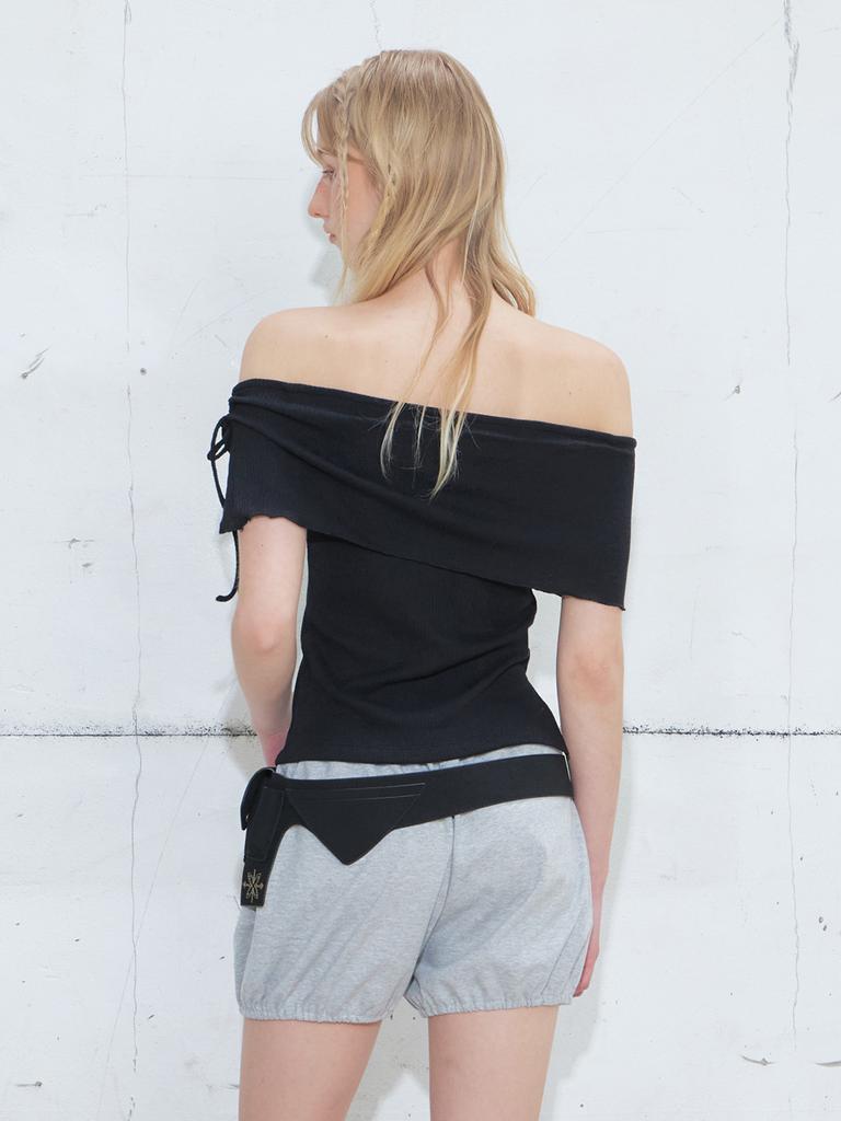 ETMON String Off Shoulder T-Shirt, Black