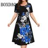 Sommer Damenkleider 3D Kunstblumen Aufdruck Kurzarm Kleidung Elegantes Lockeres A-Linienkleid Mode Damen Übergröße Kleid