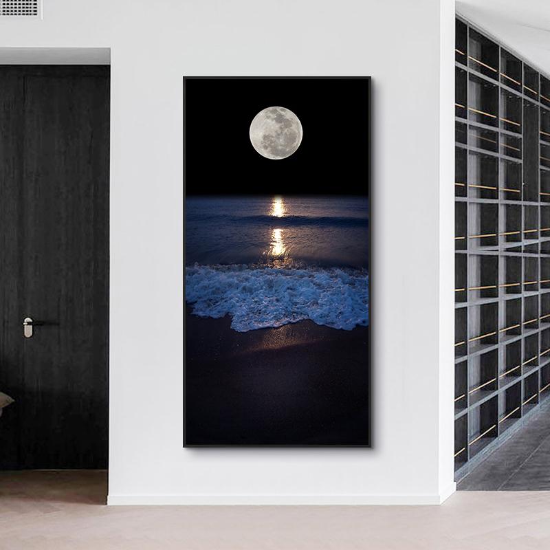 

Современная ночь, луна, океан, пейзаж, постеры и принты, скандинавская картина на холсте, интерьерная галерея, декор, настенная картина без рамки, Cuadros 20*40cm