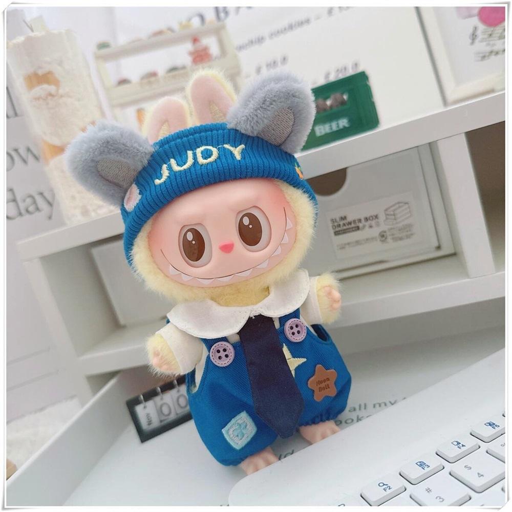 10/15cm Cotton Doll Clothes Set Include Hairband Shirt Tie Overalls 17cm Labubu Clothes Dress Up Accessories DIY Toys