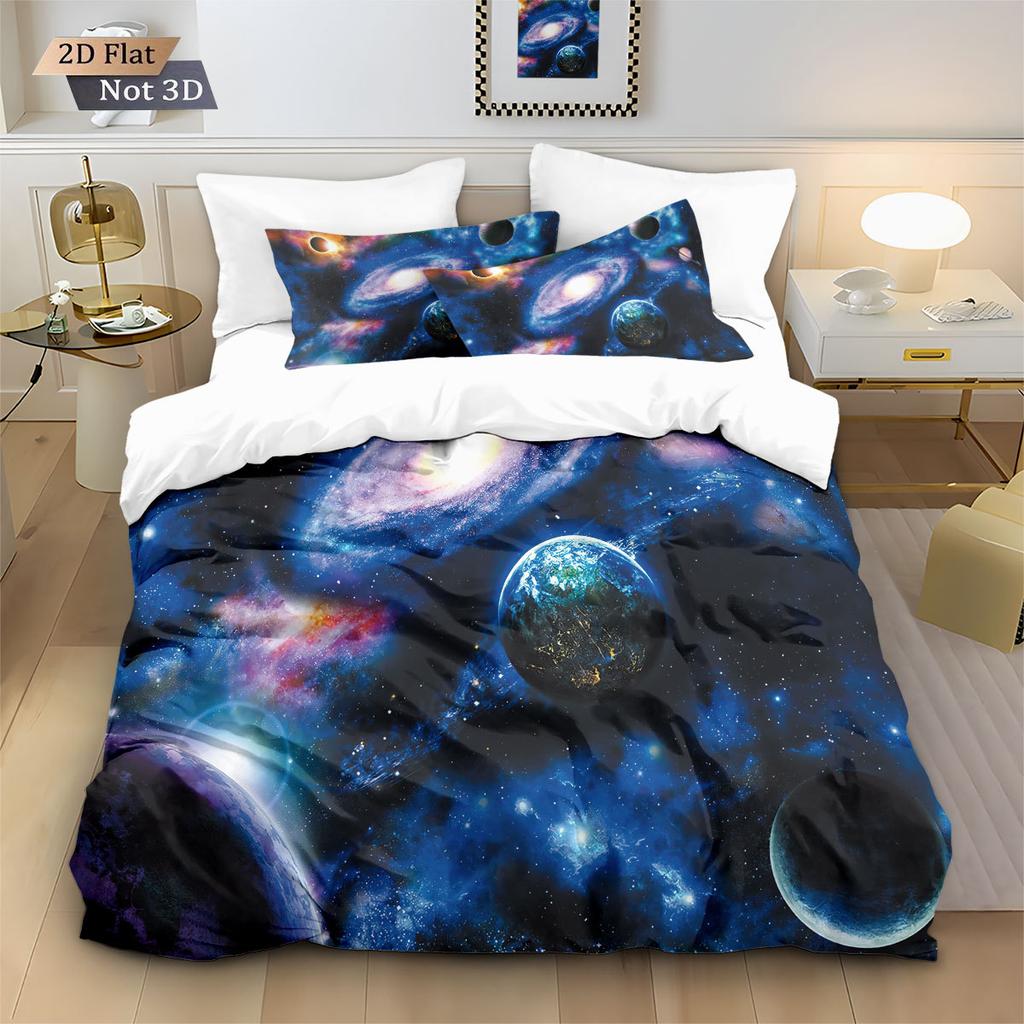Space And Universe Quilt Cover 3D Printed Galactic Starry Sky Bedding Set Bedroom Decoration With Zipper Single Twins Large Size