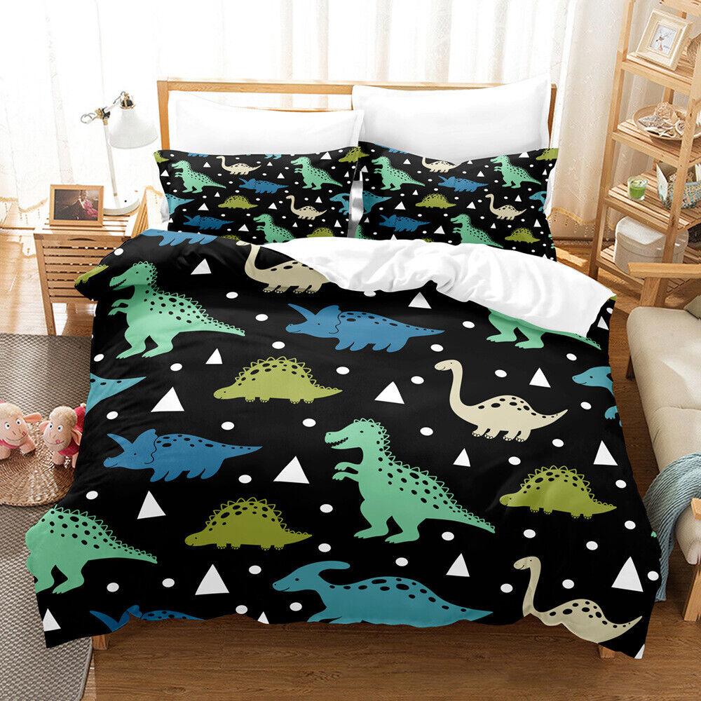 Serie Dinosauri Cartone Animato Copripiumino/Trapunta/Piumino Singolo/Matrimoniale/Queen Set Biancheria da Letto