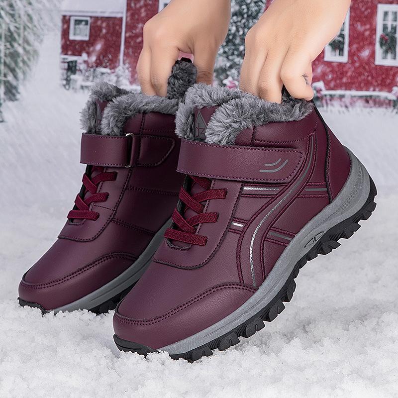 Elderly cotton shoes 2025 new middle-aged and elderly men's and women's velvet thickened warm leather surface waterproof and non-slip mother shoes