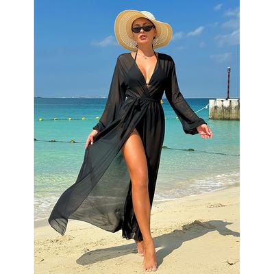 Cover-ups de Bikini para Mujer Color Sólido Malla Transparente Vestido Largo de Playa Transparente Sexy Cubre Traje de Baño Verano