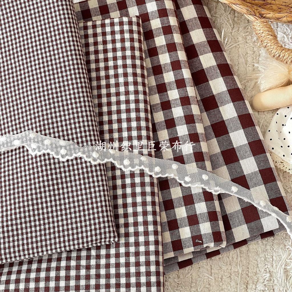 145x50cm Coffee Color Cotton Fabric Woven Check Cloth for Women Clothing Bags Hair Accessories Sewing Cloth