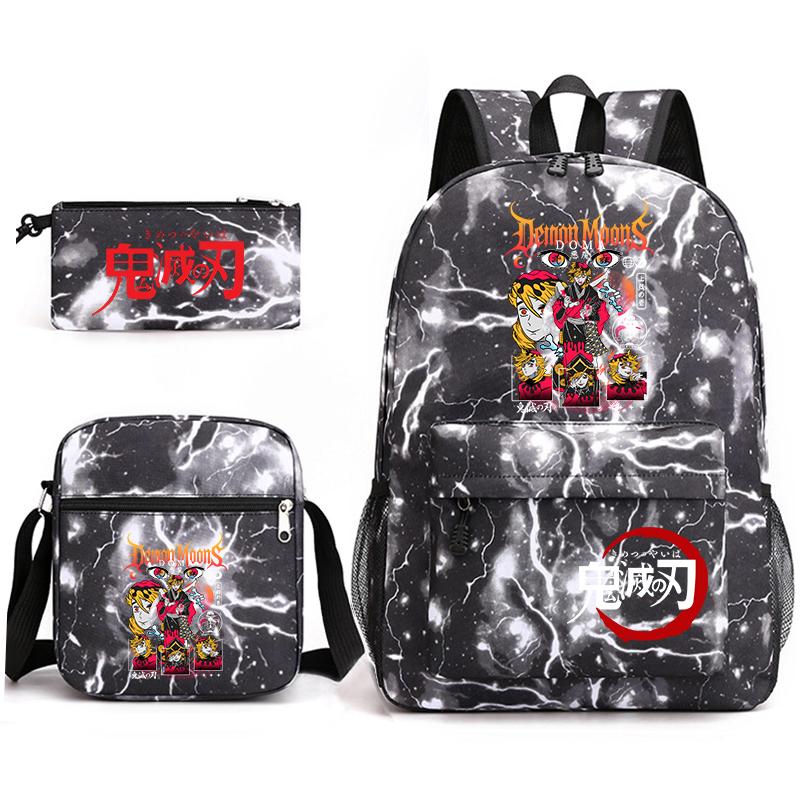 Demon Slayer Anime Print School Backpack Set 3Pcs Include Backpack Shoulder Bag Pencil Case for Boys Girls Students