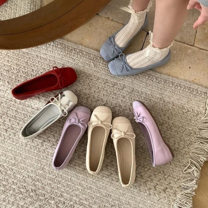 Innere Erhöhung Französische Schleife Flacher Mund Einzelne Schuhe Damen 2025 Frühling und Herbst Sanftes Rosa Weichsohlige Ballerina Abendschuhe
