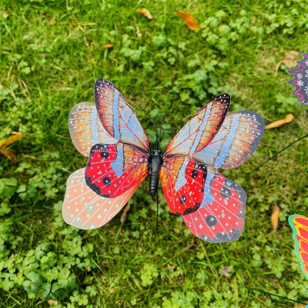 5pcs Large Garden Yard Planter Butterfly Double Layered Colorful Grounding Decoration Waterproof 3D Butterfly Stakes Butterfly