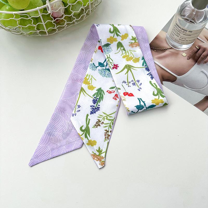 2025 Korean Fashion Flowers Pattern Women Twill Decorative Ribbon Small Scarf Binding Bag Handle Ribbon Hair Band Small Scarf