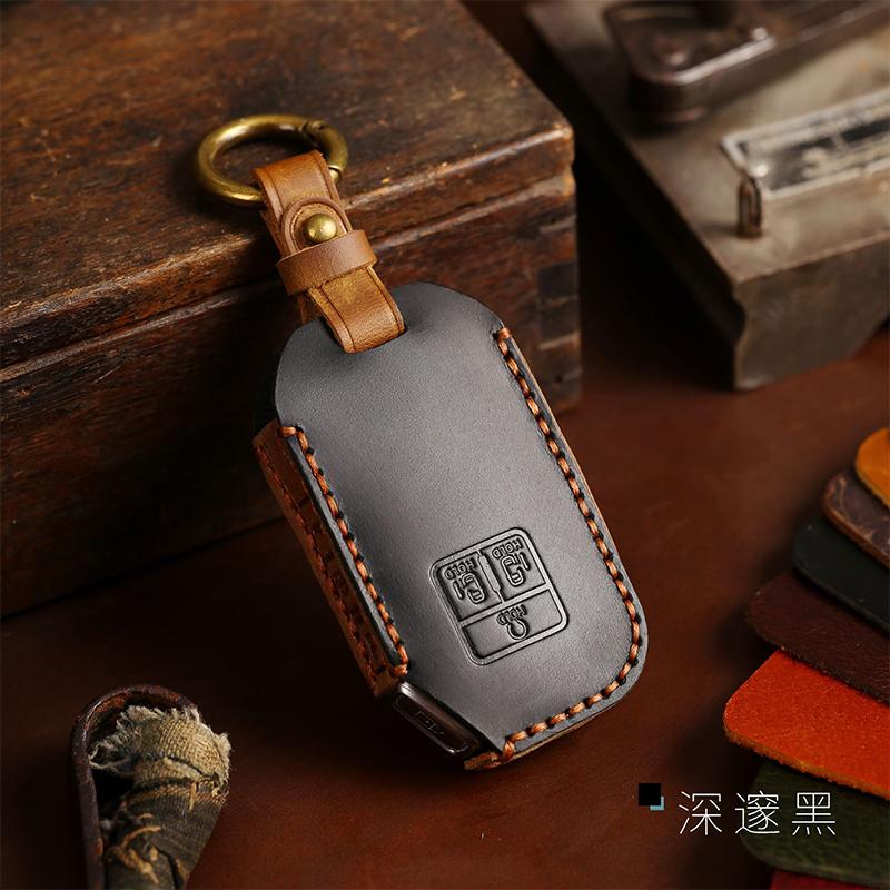 Luxury Crazy Horse Leather Car Key Cover Case Remote Keyring Protective Bag for Kia Carnival 7 Button Fob Protector Keychain