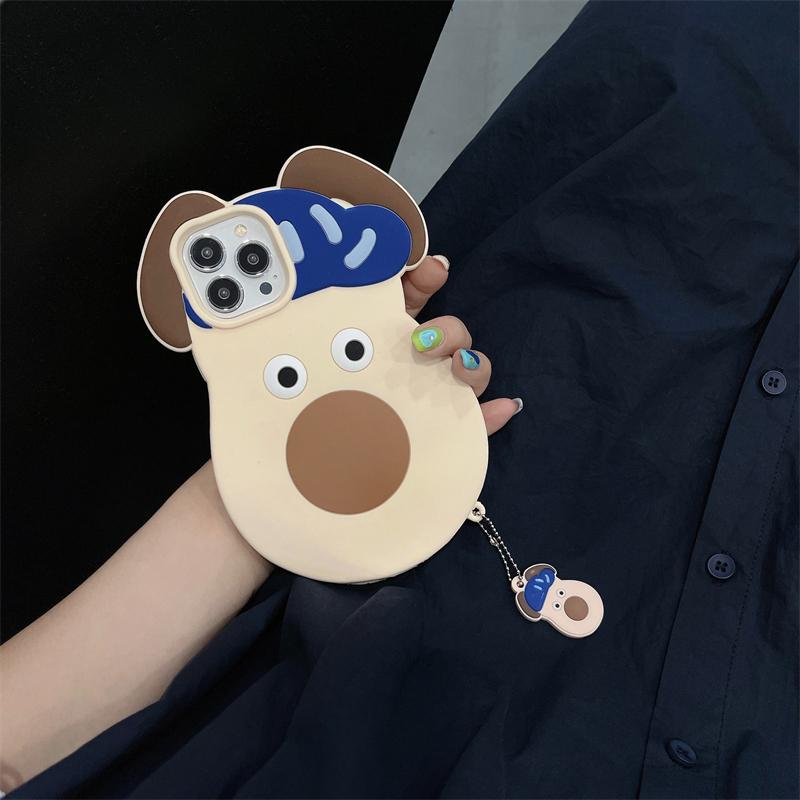Süper sevimli 3D büyük yüz köpek + bebek kolye darbeye dayanıklı silikon telefon kılıfı için iphone 13 12 11 Pro Max yumuşak kapak