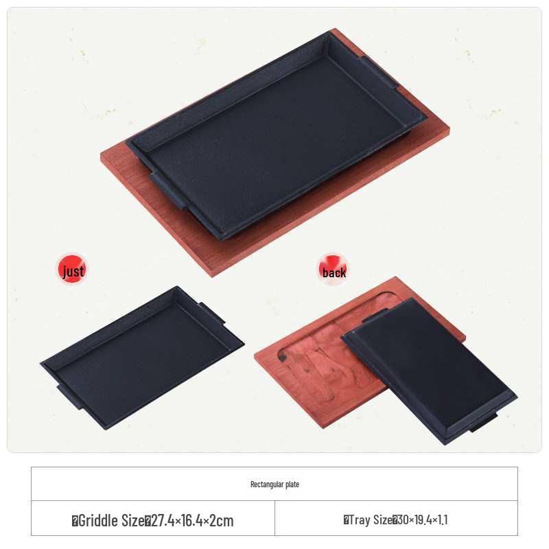 Cast Iron Rectangular Teppanyaki Barbecue Plate for Steak, Fish, and More