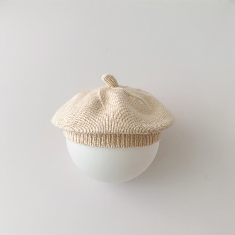 Unisex Baby Knitted Wool Beret - Spring/Autumn Style, Warm, Solid Color, Trendy Children's Painter Hat