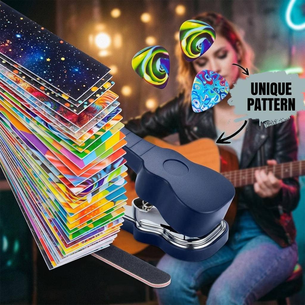 Kit d'outil perforateur de médiators de guitare avec porte-clés et lime à poncer, comprend plusieurs médiators vierges pour la fabrication de médiators de guitare personnalisés