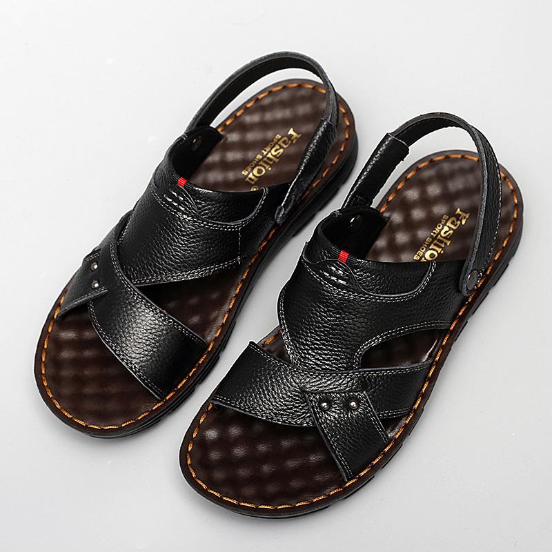 

New men s cowhide bag head sandals men s two wear breathable casual leather beach shoes rubber sole men s shoes 48