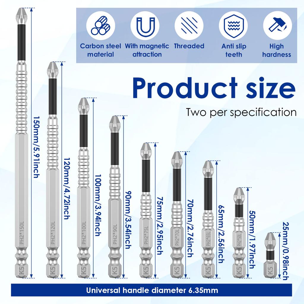 18 Pcs Magnetic Screwdriver Drill Bit Set Multi Size Carbon Steel Hex Shank Nonslip Impact Driver Bit for Maintenance Hand Tools