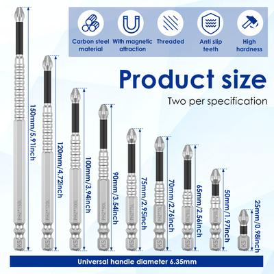 18 Pcs Magnetic Screwdriver Drill Bit Set Multi Size Carbon Steel Hex Shank Nonslip Impact Driver Bit for Maintenance Hand Tools
