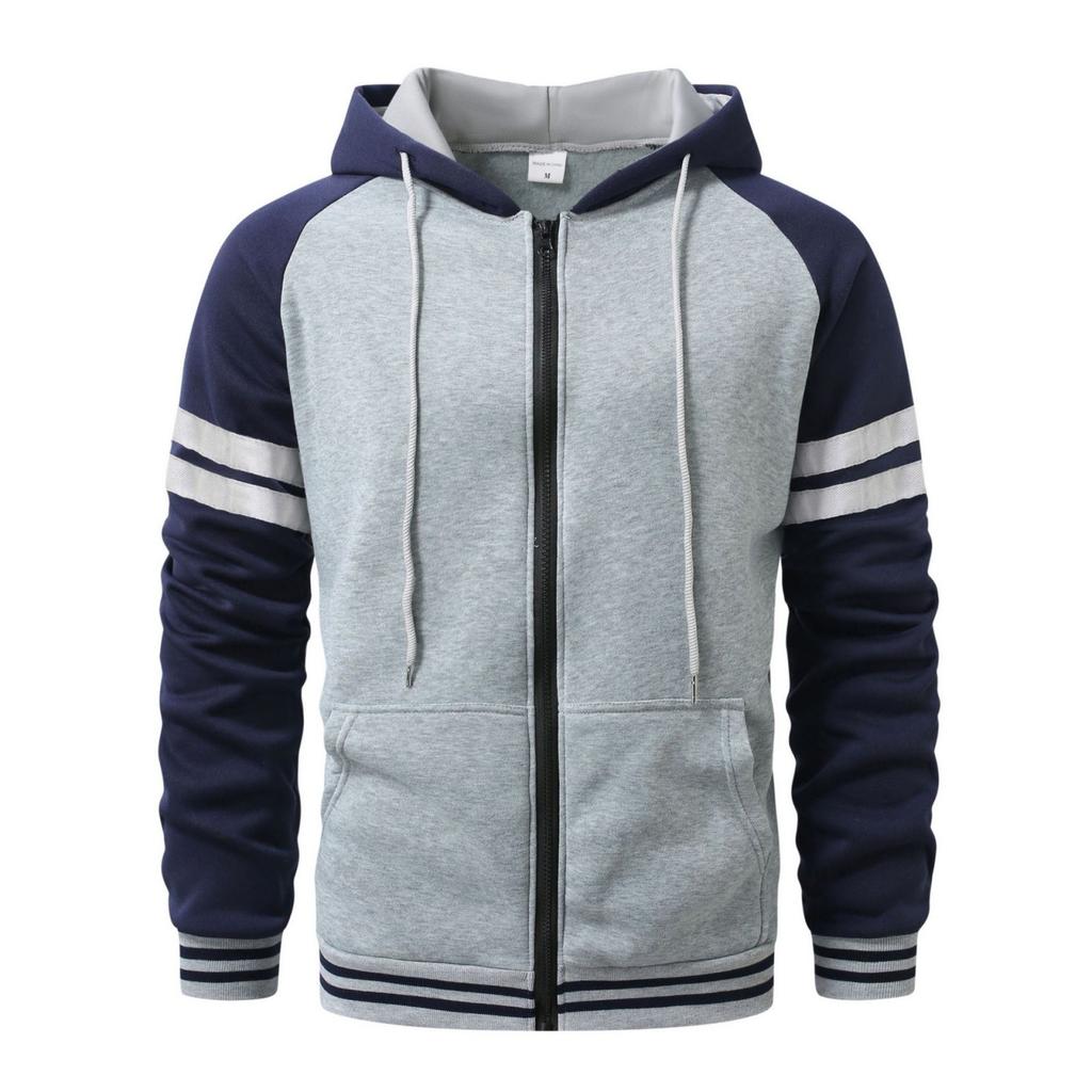 Mens Full Zip Hoodies Striped Color Block Casual Hooded Sweatshirts With Pockets Fashion Patchwork Jackets Outwear