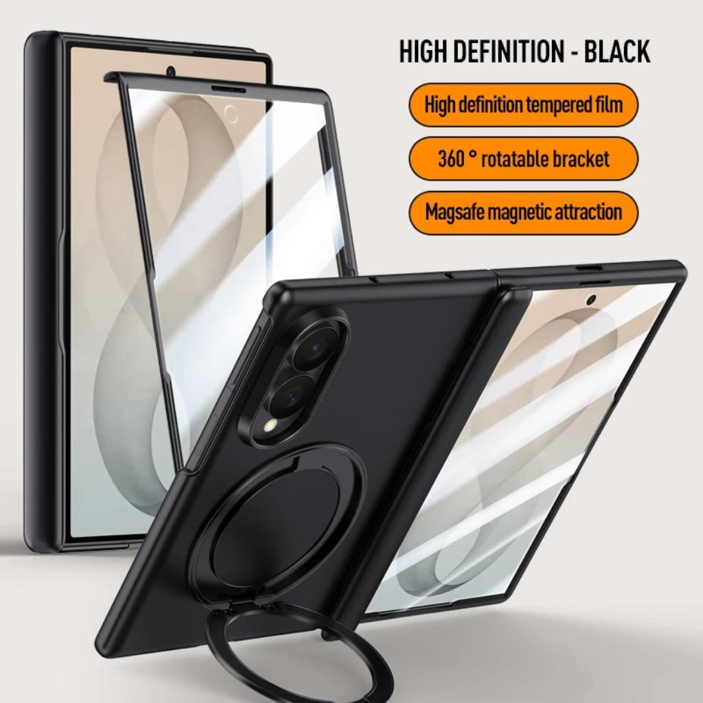 For Samsung Galaxy Z Fold 8 Fold8 Ultra Phone Case Matte 360 Rotating Bracket Magnetic Wireless Charging Hinge W/ Tempered Film