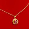 Gold-Plated Brass Sunflower Jewelry Set: Daisy Gemstone Ring, Ruby Micro-Paved Necklace & Earrings for Women