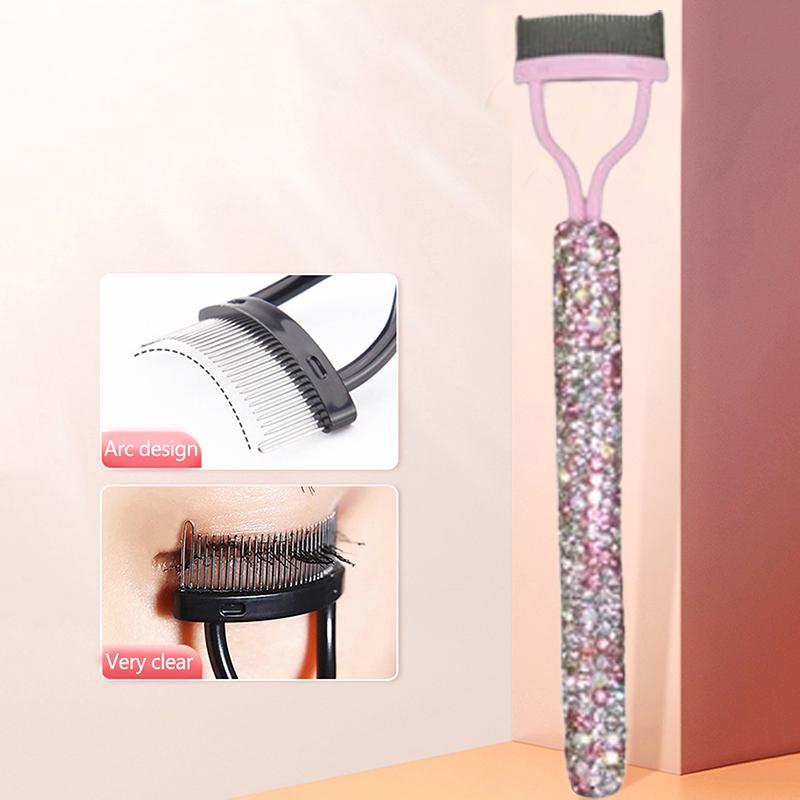 

Diamond Eyelash Separator Metal Teeth Straight Eyelash Curler Beauty Makeup Stainless Eyelash Brush Comb Curl Makeup Tool рожевий