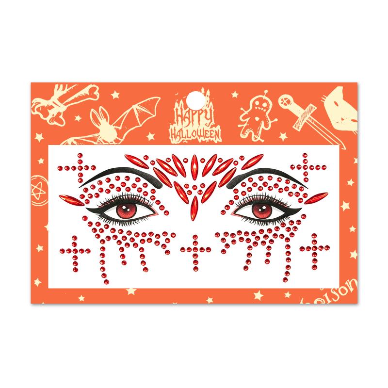 3D Devil Face Eye Jewel Sticker Hypoallergenic Rhinestone Crystal 1Pcs for Halloween Costume Makeup