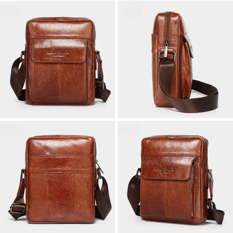 Herren Leder Umhängetasche Erste Schicht Rindsleder Schultertasche 8-Zoll Flache Kleine Tasche Lässig Retro Cross-Border Trendige Herren Schultertasche
