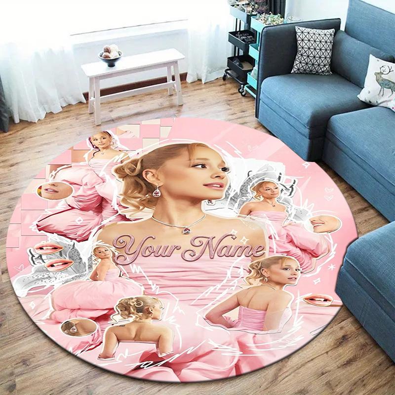 Floral Dreams Custom Name Round Area Rug Carpet Rug For Living Room Bedroom Sofa Playroom Decor Nonslip Floor Mat