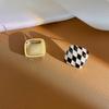 S925 Silver Needle Black & White Geometric Square Chessboard Earrings for Women – Elegant, High-End Design